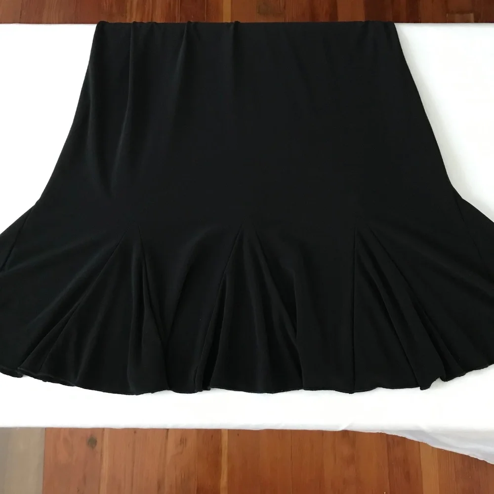 SUSAN LAWRENCE Black Midi Skirt Flounce Ruffle Women’s Size XL